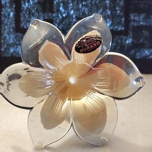 Vintage Murano Style Art Glass Beige Cream Brown Flowers - 6 Petals Italy